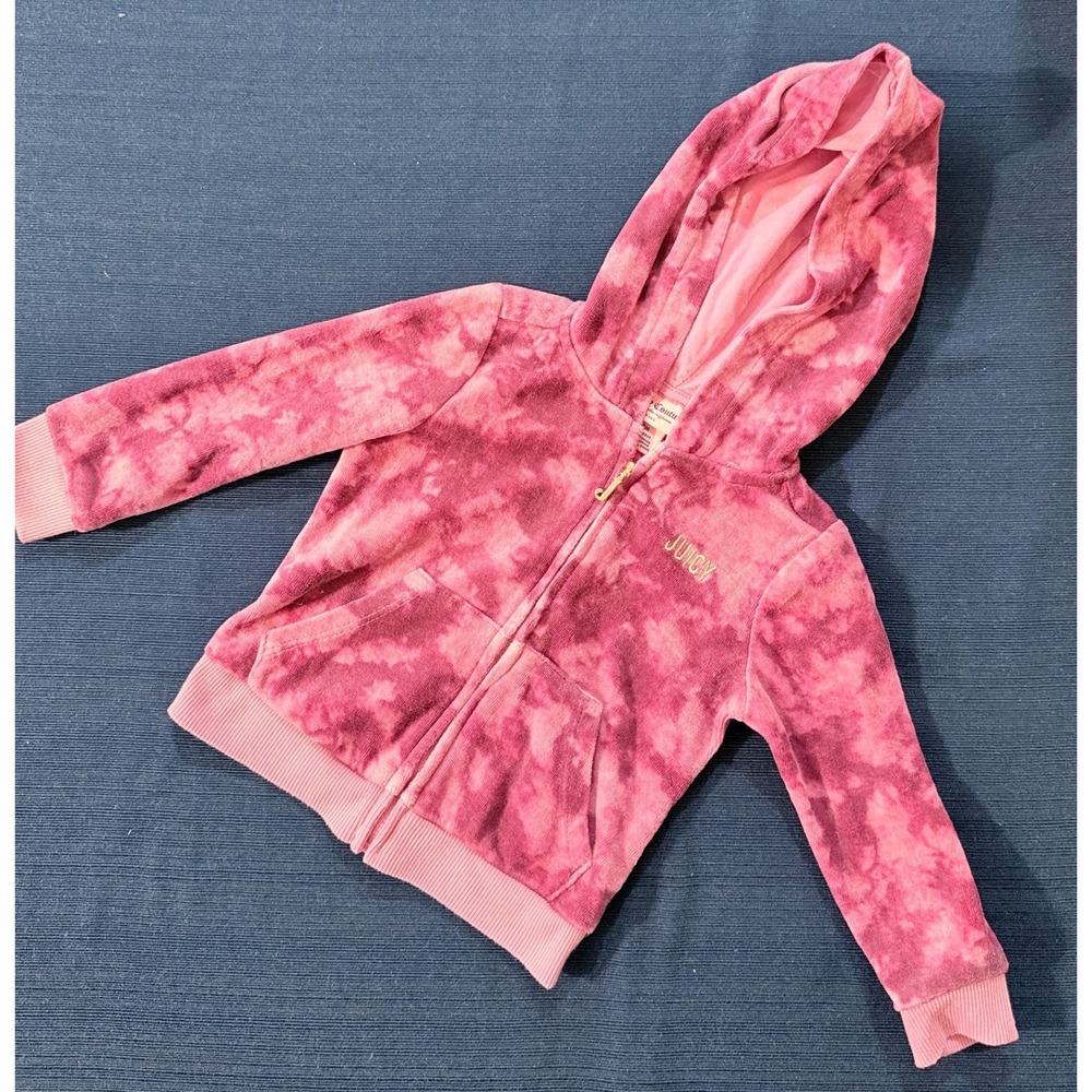 Juicy Couture Kids 18M Y2K Barbiecore Pink Tie Dye Velour Rhinestone Zip Hoodie